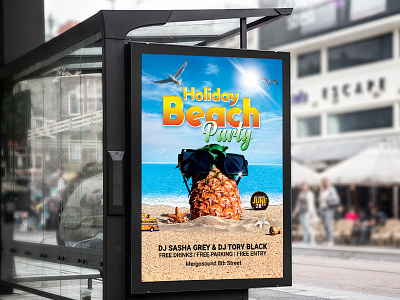 Beach Party Flyer beach flyer fruits holiday party sea summer water