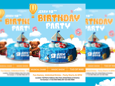 Birthday Party Flyer birthday birthday cake birthday invitation card birthday party flyer birthday party invite cupcake donut invitation card invite party flyer teddy