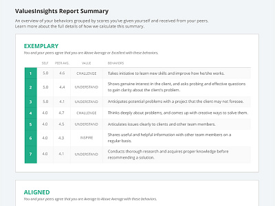 TeamInsights Report Summary report reporting summary tables values