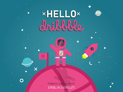 Hello Dribbble astronaut dribbble firstshoot hello illustration pink space