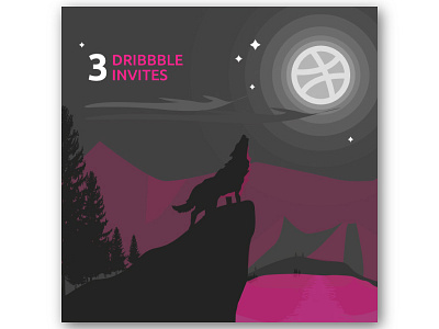 3 DRIBBBLE INVITES 3 dribbble illustrate illustrator invite invites moon nature sketch wolf