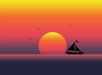 sunset adobe illustrator design illustration ship sunset vector