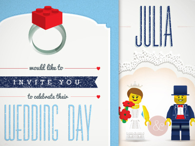 Julia and Isaac wedding Invite distressed hearts invite lace lego typography wedding