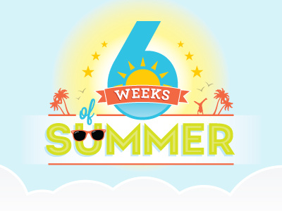 6 Weeks Of Summer banner branding clouds glasses summer sun typography