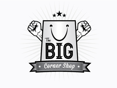 The Big Corner Logo bag banner bar grey hands logo outlines stars textures vector