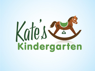 Kates Kindergarten Logo blue green horse kindergarten logo rocking shadow vector