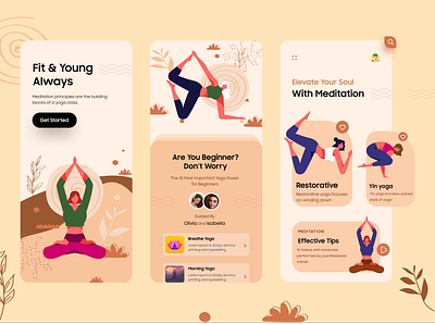 Yoga/Meditation Mobile UI Concept branding concept design dubaidesigner illustration meditation mobile mobile ui mobileapp product design soul typography ui uiux uiuxdesign vector yoga yoga app yoga pose young