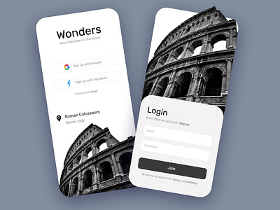 Signup/Login Concept | Wonders of the world