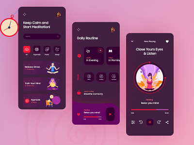 Meditation Mobile App Concept branding concept design illustration meditation mobile app mobile app design mobile ui mobisandhu modern product product design typography ui uiux uiux design uiuxdesign uiuxdesigner vector yoga app