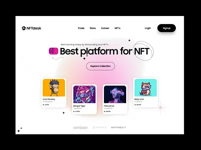 NFT Marketplace Hero Section bitcoin branding cryptocurrency design eth herosection illustration landingpage nft nftmarketplace nftwebsite typography ui uiux uiuxdesign website