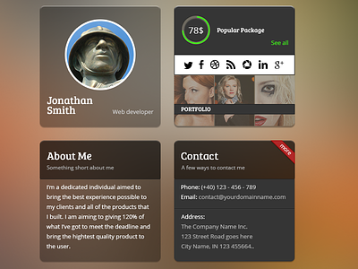 vCard Home page about box contact home profile services simple social themeforest vcard