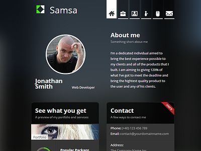 Samsa Home Page about dark home profile simple vcard