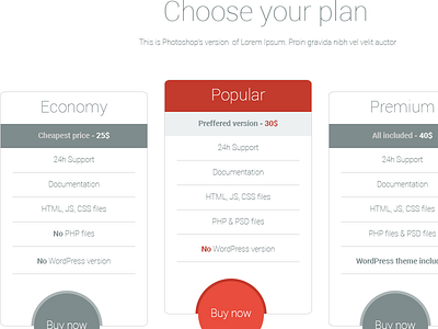 Prices mockup buttons colored columns flat prices red round simple