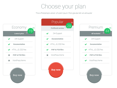 Prices Final button buy circle colored columns economy popular premium prices simple