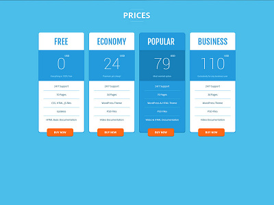 Prices Section Idea blue flat prices section columns simple