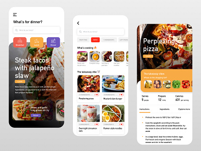Exploration - A food recipe app concept app branding clean design dinner food app foodie layout pizza product simple ui website