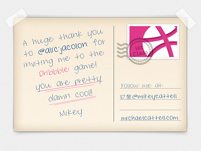 "Posting" my Dribbble debut debut dribbble handwriting postcard