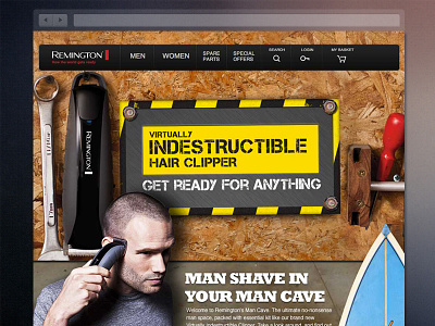 Remington Man Cave brand header layout product remington shaver web web design website