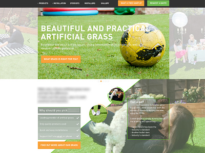 Artificial Grass site | Top Half big images cattell clean cta design din font grass green orange product web website