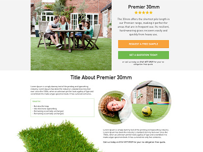 Artificial Grass Product Page (top half) grass grid layout making grass look cool page photography product typography ui web