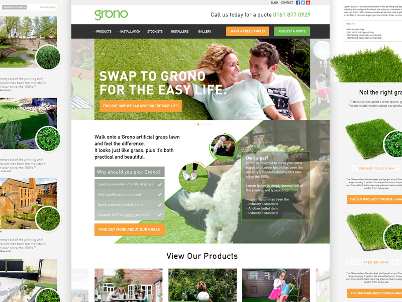 Grono Artificial Grass Website Design all colour grid layout listing page product testimonials typography ui web where to buy