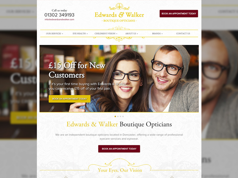 Edwards and Walker Opticians website baroque boutique colour grid layout page site typography ui web website