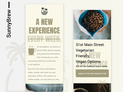 SunnyBrew - Coffee shop concept (Mobile) clean coffee design home page layout logo mobile ui web website