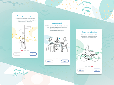 Clustered Onboarding Screens Illustrations UI app design illustration onboarding onboarding screens onboarding ui ui vector