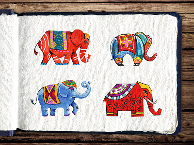 Elephants animal character design elephant illustration indian ink pencil sketch sketchbook watercolor wood