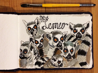 Lemurs design drawing graphic design hand done illustration ink lemurs lettering painting typography watercolor