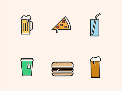 Foods and Drinks Practice color design eats elements foods graphics icons illustration minimal simple ui vector