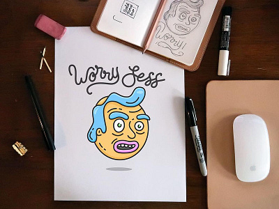 Worry Less art character design face graphic handlettering icon illustration quote typography ui