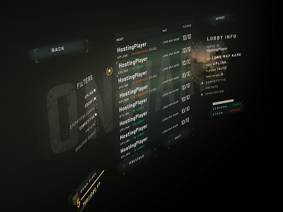 Server Browser design game interface military ui virtual reality vr