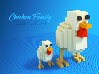 Chicken Family Voxel/Lego icon illustration voxel voxel art
