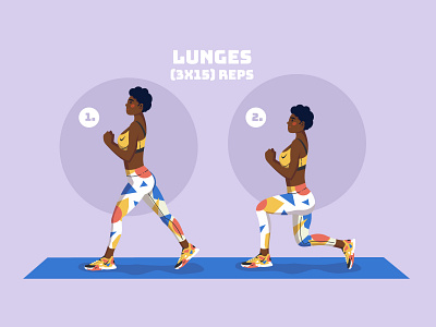 Lunges - Fitness adobe illustrator challenge character fit fitness girl character health home fitness illustration sport stay at home stay healthy stay home stayhome vector illustration