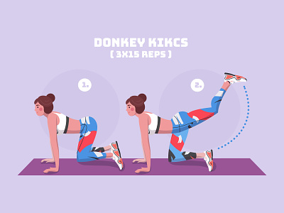 Donkey Kicks - Fitness challenge fit fitness girl character health home fitness illustration illustrator kick sport stay at home stay healthy stayhome vector vector illustration
