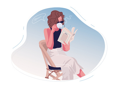 Girl reading a book and drinking coffee adobe illustrator coffee coffee cup girl character illustration morning read a book reading reading book to drink coffee vector vector art vector illustration vectorart