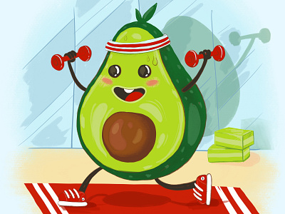 Avocado fitness fruit avocado fitness fruit gym gymnastic health healthy illustration sport