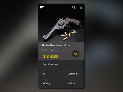 Guns Marketplace & Social Network arms cards ui dark ui guns market place payment mode social network ux
