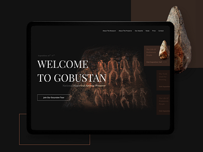 Gobustan Preserve Museum-Landing page 2020 trends cta button daily ui dailyui dailyui002 dark ui design trends figma landing page landingpage museum museum landing page template design typography uiux uxdesign uxui webdesign xddailychallenge