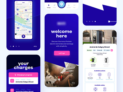 Charging Electric Car Application application car deep blue electric interface map mobile typography ui ux web