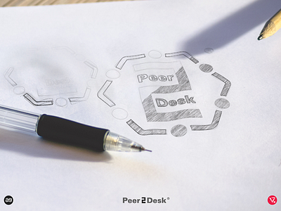 Peer2Desk Brand Idenity - Logo Sketch brand identity coworking final brand identity hand drawn sketches logo logo sketch logodesign networking pencil sketching virtuosoalpha virtuosodesigner working process