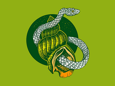 Green Snake And Shell cartoon colors culture green illustration logo old school serpent shell snake tattoo vector