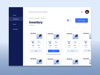 Dashboard inventory panel - UI Design