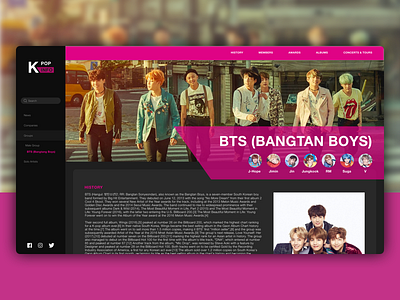 BTS Profile Page band bangtang boys bts daily ui flinto kpop music profile sketch web