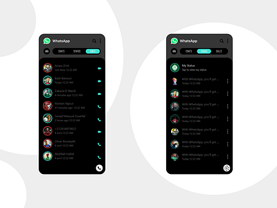 Status & Calls Whatsapp App REDESIGN dark mode