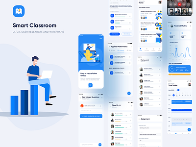 Smart Classroom chat dashboard education learning app mobiledesign online school share screen student progress study ui ux video call virtual classroom