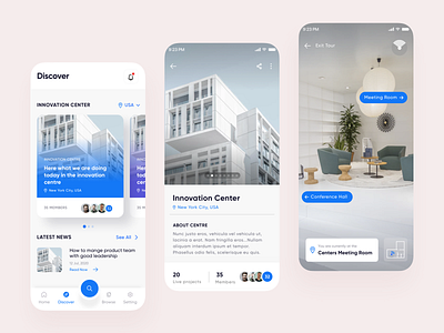 Virtual Tour Concept cards center company discover innovation meeting meeting room mobiledesign tour ui ux virtual virtual tour