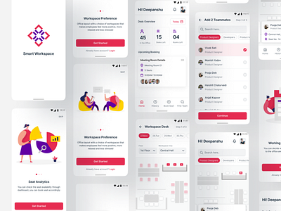 Smart Workspace dashboard deskbooking hybridwork mobiledesign office ui ux workfromhome workspace