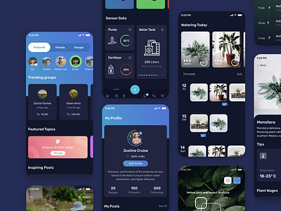 Plant care app badges calendar community dashboard feeds mobiledesign plant plantcare plantgrowth profile ui ux